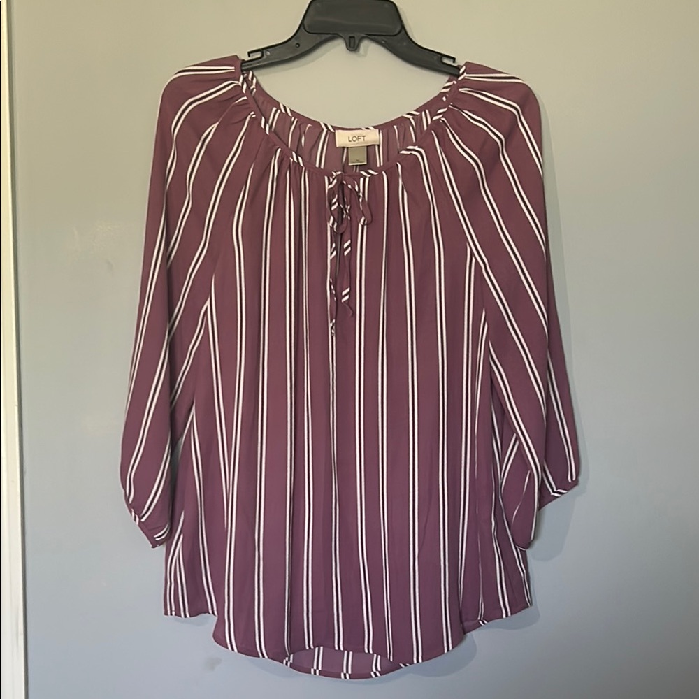 LOFT Women's purple and White Striped Blouse size M